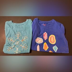 Lot Of 2 Girls Cat & Jack Long Sleeve Graphic Tshirts Size Xl(14/16)